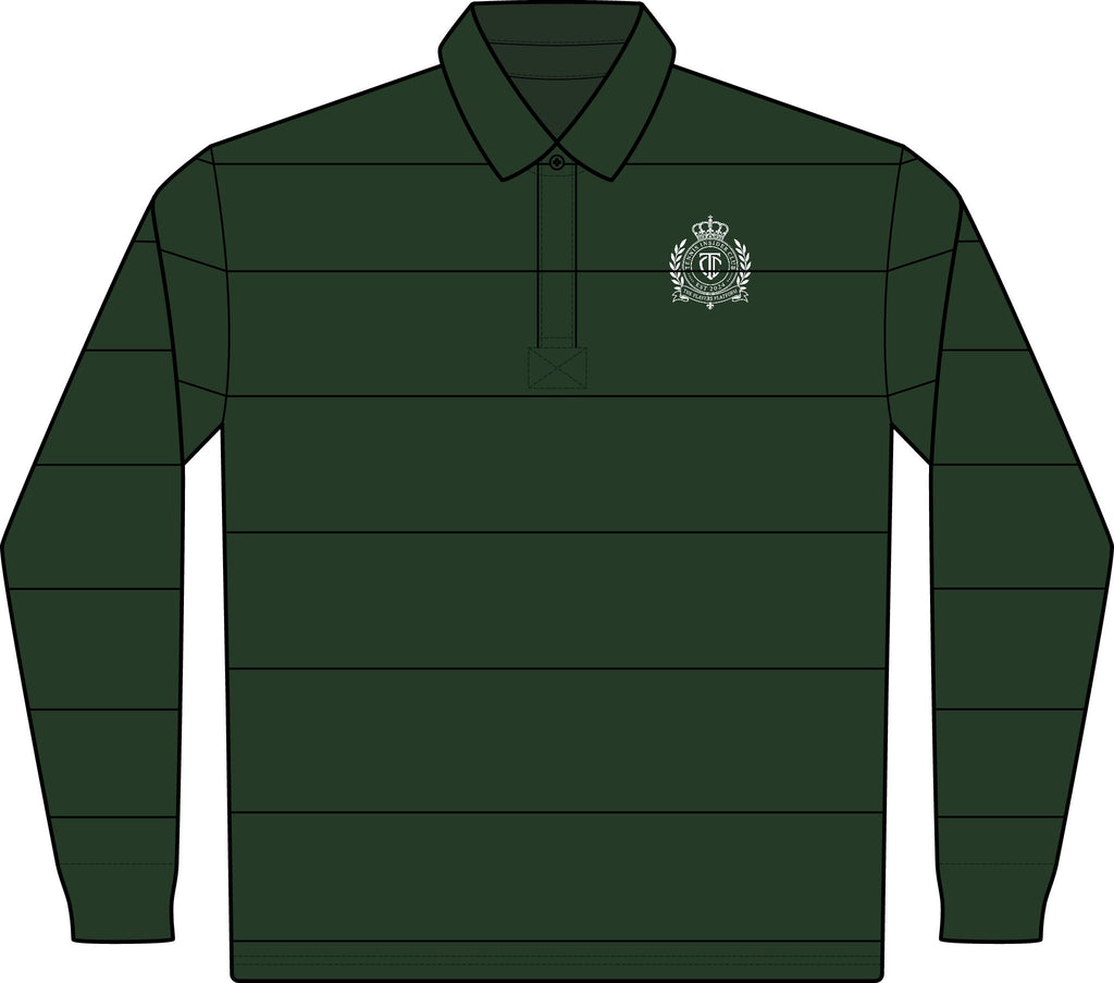 Classic Green Rugby Polo - Long Sleeve Striped Club Shirt